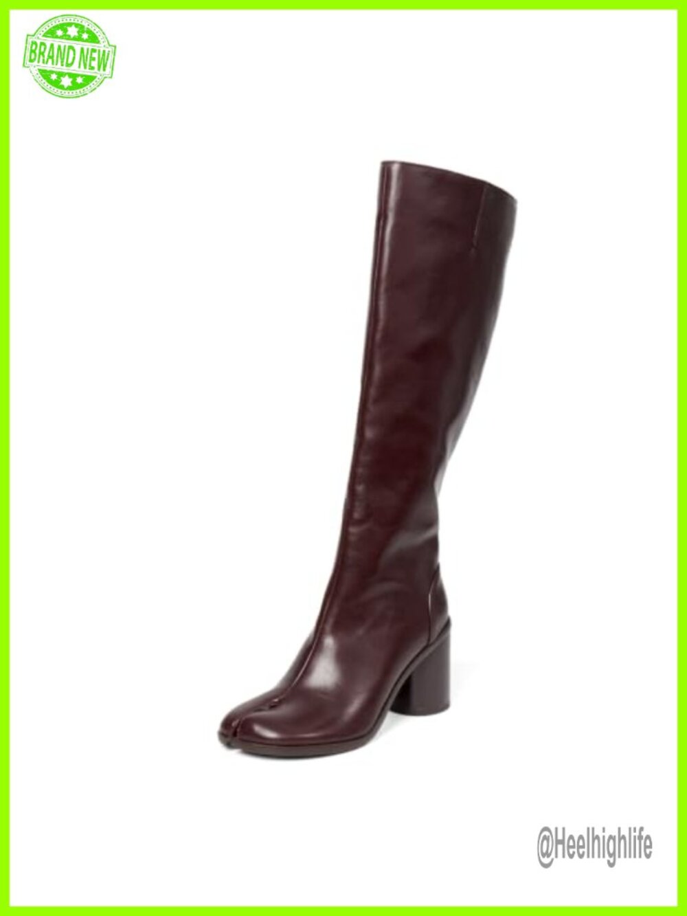 Split Toe Tabi Knee High Boots Chunky Block Heel Faux Leather